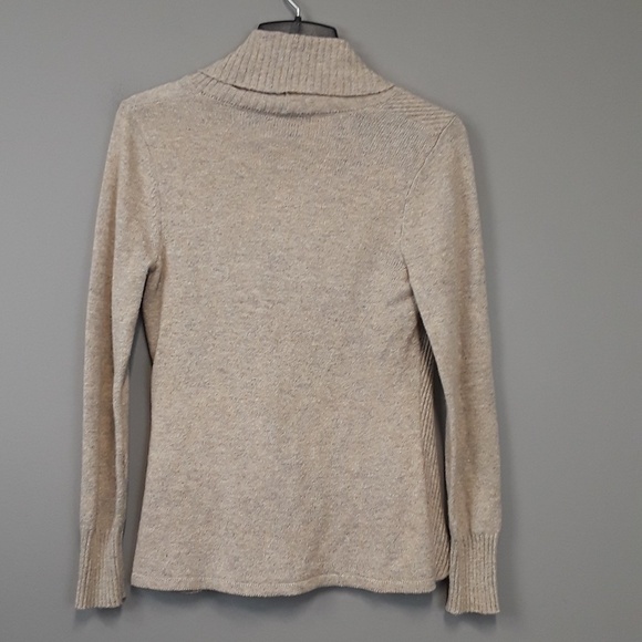 CUPIO Tan Knit Angled Front Zip Up Wool Sweater - Picture 6 of 8
